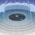 Serene Garden Landscape With Circular Stone Arrangement Multi Tiered Steps And White Column Structure