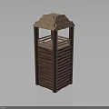 Rustic Slatted Wooden Tower with Hexagonal Structure and Layered Roof Design