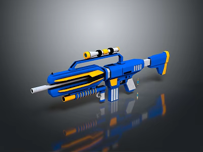 Futuristic Sci Fi Weapon With Blue And Yellow Detailed Scope Barrel And Grip Design 3d model
