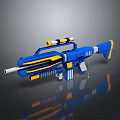 Futuristic Sci Fi Weapon With Blue And Yellow Detailed Scope Barrel And Grip Design