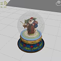 Decorative Ornament Set Featuring Santa Claus Child Reindeer in Snow Globe with Colorful Decorative Base