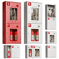 Fire Equipment Cabinets With Fire Extinguishers And Hoses In Various Red And White Styles