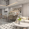 Modern Apartment Open Living Dining Kitchen Layout With Sofa Coffee Table And Decorative Painting