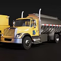 Two Utility Vehicles Including Yellow Box Truck And Silver Tank Truck