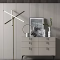 Modern Grey Console Cabinet Sideboard With Photo Frame Vase Green Plant And Floor Lamp