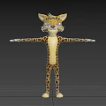 Cartoon Cheetah 3D Model Standing With Outstretched Arms Yellow Body Black Spots Blue Eyes