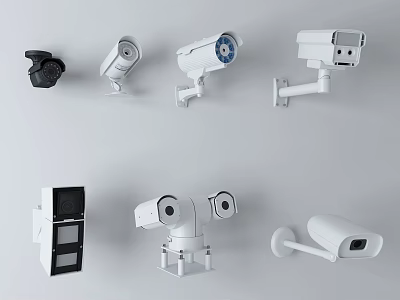 Different Styles of Surveillance Cameras Including Dome Bullet And Wall Mount Models 3d model