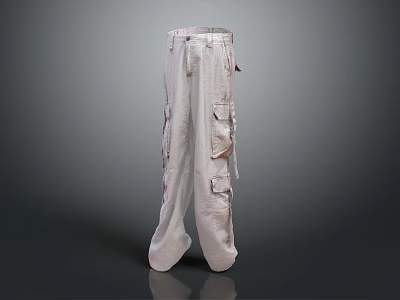 Light Colored Cargo Pants With Multiple Pockets And Loose Fit Style 3d model