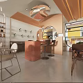 Elegant Modern Dessert Shop Interior With Glass Display Case And Comfortable Seating Area