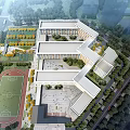 Aerial View Of Modern School Campus With Sports Field And Greenery