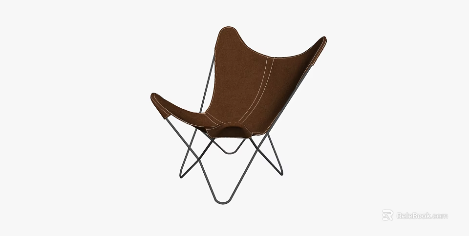 Brown Leather Leisure Chair With Metal Frame And Modern Stitched Design 3d model 