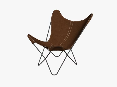 Brown Leather Leisure Chair With Metal Frame And Modern Stitched Design 3d model