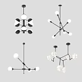 Stylish Modern Chandeliers Featuring Spherical Bulbs Black Metal Frames And Glass Elements 3d model
