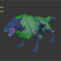 3D Wolf Model with Gray Fur Fierce Expression Open Mouth Sharp Teeth on Dark Ground 3d model