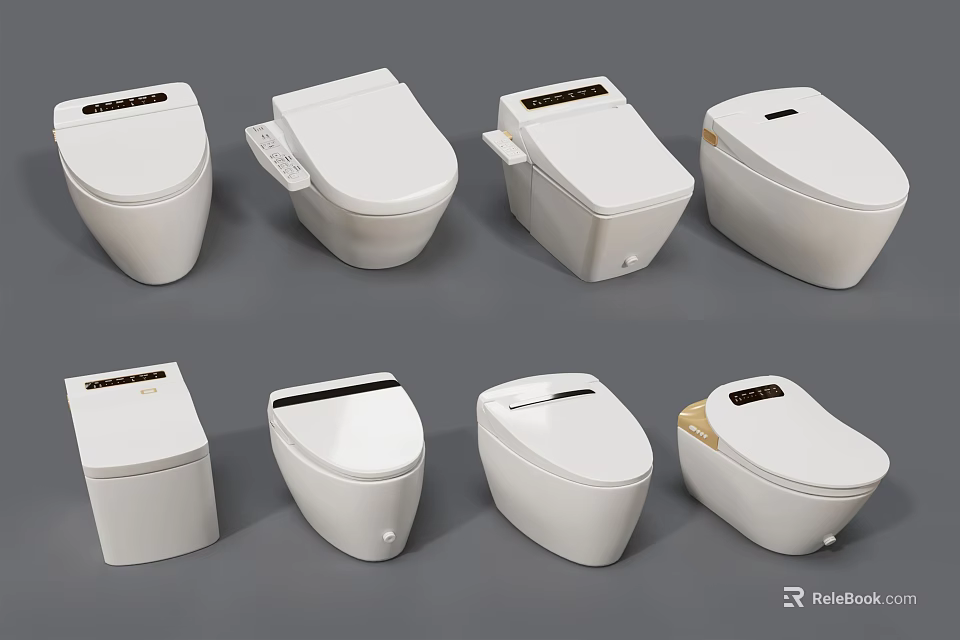 Different Modern White Toilet Styles Showcasing Stylish And Functional Design Features 3d model