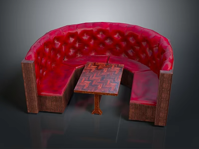 Stylish Red Curved Tufted Leather Public Chair With Geometric Pattern Table 3d model