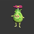 Cartoon Plant With Green Pear Shaped Body Yellow Limbs Blush Face And Pink Head Flower