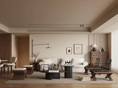 Modern Living Room Interior Design With Beige Sofa Wooden Coffee Table And Wall Art 3d model
