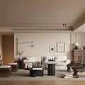 Modern Living Room Interior Design With Beige Sofa Wooden Coffee Table And Wall Art