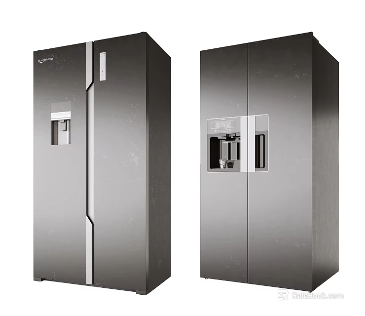Modern Black Stainless Steel Double Door Refrigerators With Digital Control Panel 3d model 