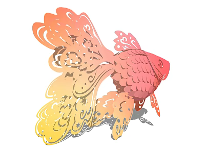 Colorful Fish Sculpture Carving with Gradient Orange Yellow Intricate Patterns and Decorative Tail 3d model