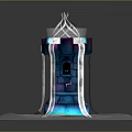 Cartoon Style Magical Tower With Blue Glowing Lights And White Energy Lines