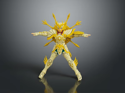 Detailed Golden Mythological Warrior Action Figure With Ornate Armor And Wings 3d model