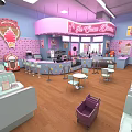 Colorful Ice Cream Shop Interior With Pink And Blue Decor Counter Tables Chairs Vintage Jukebox
