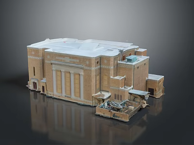 Detailed Architectural Model Of Brick Building With Classical Columns And Annex Structures 3d model