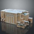 Detailed Architectural Model Of Brick Building With Classical Columns And Annex Structures