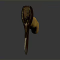 Rusty Axe With Yellow Wooden Handle And Metal Head On Dark Reflective Surface
