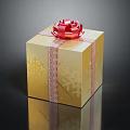 Golden Gift Box With Red Bow And Snowflake Patterns On Pink Ribbon