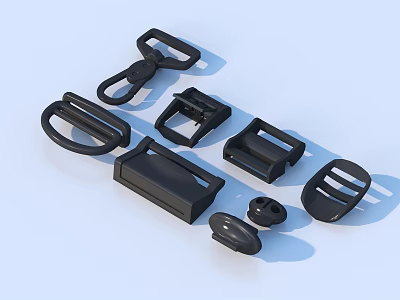 Various Types Of Black Plastic Buckles For Daily Household Supplies 3d model