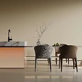 Modern Bar Counter Interior Design With Marble Top Chairs And Decorative Branches 3d model