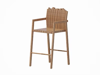 Minimalist Wooden Bar Stool With Striped Backrest And Sleek Armrest Design 3d model