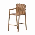 Minimalist Wooden Bar Stool With Striped Backrest And Sleek Armrest Design