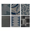 Modern Square Rugs with Blue Gray Geometric Leaf Circular Patterns and Chevron Patchwork Designs 3d model