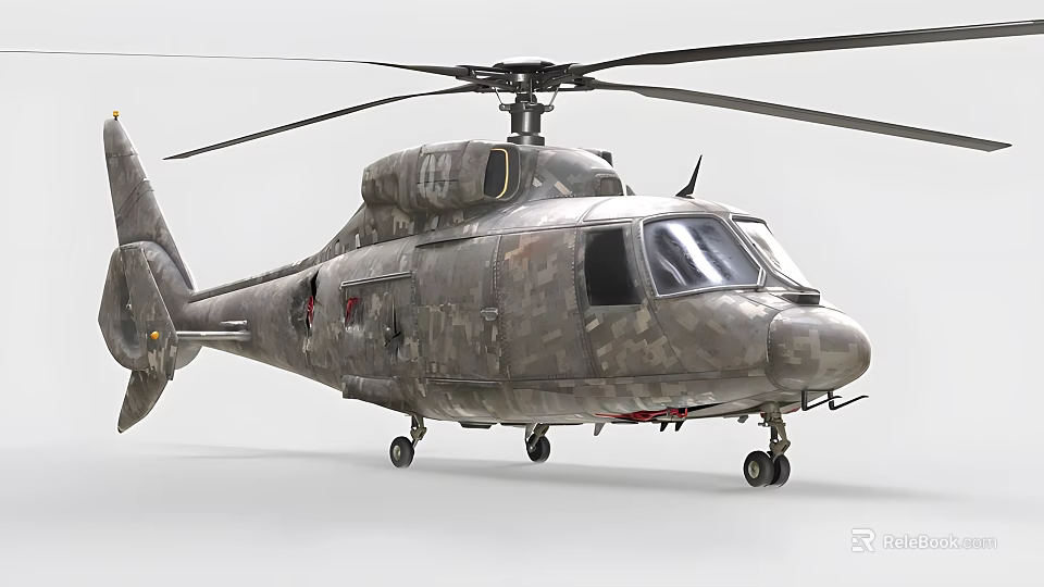 Military Helicopter with Camouflage Paint and Number 03 Rotor Blades and Fuselage Design Details 3d model 