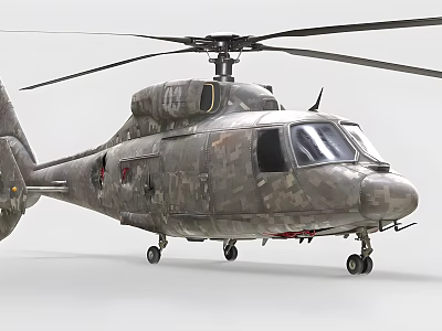 Military Helicopter with Camouflage Paint and Number 03 Rotor Blades and Fuselage Design Details 3d model