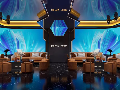 Modern KTV Party Room Interior With Comfortable Sofas And Colorful Lighting Design 3d model