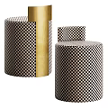 Modern Upholstered Sofa Stool With Black White Checkered Pattern And Gold Pillar Design 3d model