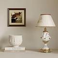 Interior Decor With Framed Piano Painting Table Lamp Ceramic Vase And Books