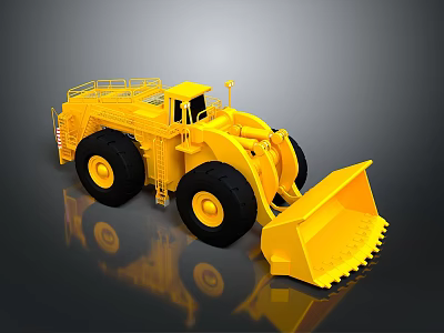 Yellow Large Construction Loader With Big Wheels Cab And Front Bucket 3d model