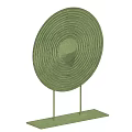 Minimalist Green Circular Decorative Ornament Set With Concentric Patterns And Metal Stand