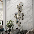 Circular Mirrors with Gold Frames as Modern Living Room Wall Decor 3d model
