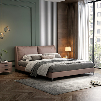 Modern background double bed 3d model