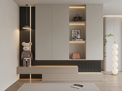 Modern Minimalist Sideboard With LED Lighting Open Shelves And Decorative Accents 3d model