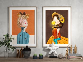 modern figure painting decorative painting 3d model