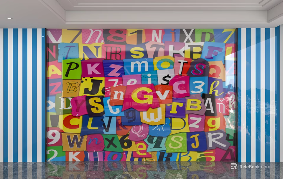 Colorful Letters And Numbers Decorative Background Wall Creative Design For Interior 3d model