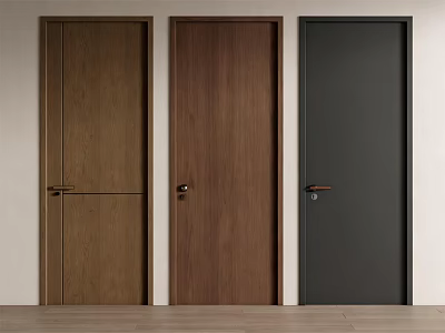 Modern Hinged Doors In Wooden And Black For Minimalist Interior Design 3d model